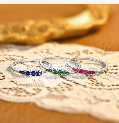 S925 Silver Ruby Women Ring Sapphire Men's Ring Minimalist Graduated Emerald Stackable Band May Birthstone Jewelry Gift