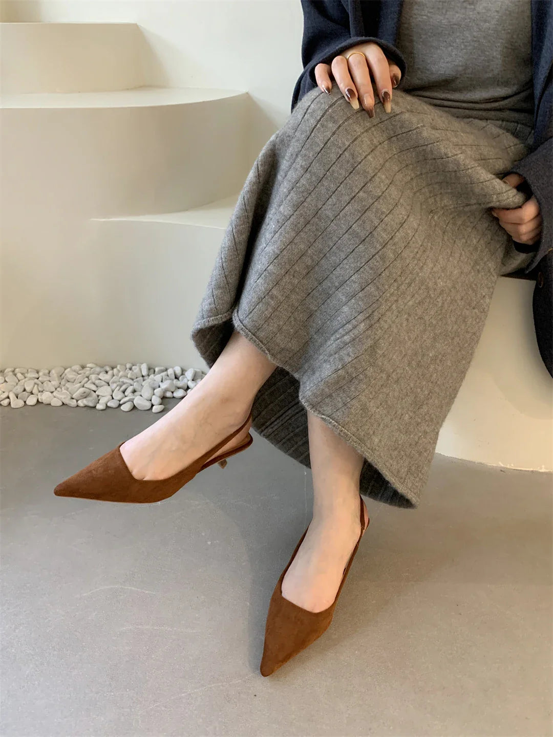 Women Sandals Pointed Toe Elegant Low-heel Shoes Summer Fashion Slingback Woman Mules Shoes Pumps Dress Shoes