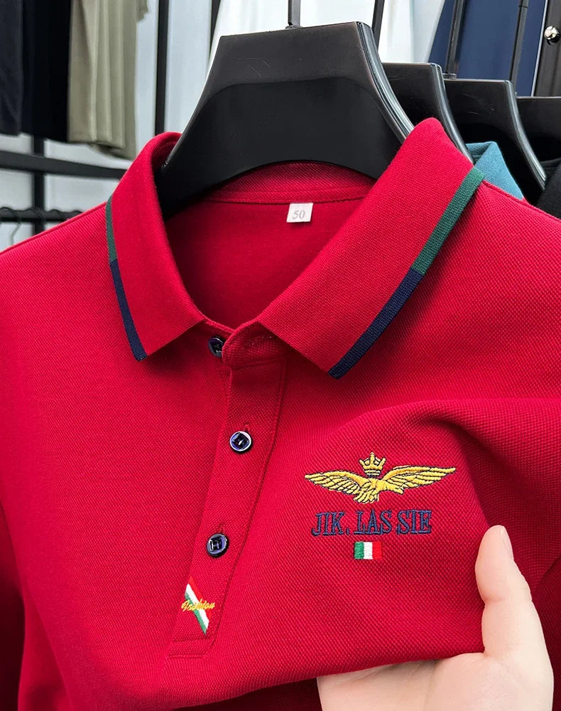 Spring and Autumn new 100% cotton long sleeved men's polo shirt brand high-end embroidered comfortable breathable casual T-shirt