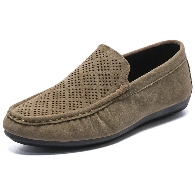 Summer Suede Men Casual Shoes Outdoor Breathable Lightweight Leather Mens Walking Shoes Anti Slip Lightweight Driving Shoes