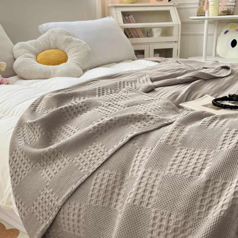 Cotton Throw Blanket Soft Breathable Waffle Blanket for Twin Queen King Bed Decorative Plaid Sofa Blankets Summer Throws