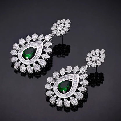 Elegant Women Wedding Jewellery African CZ Crystal Leaf Drop Bridal Necklace Bracelet and Earrings Jewelry Sets