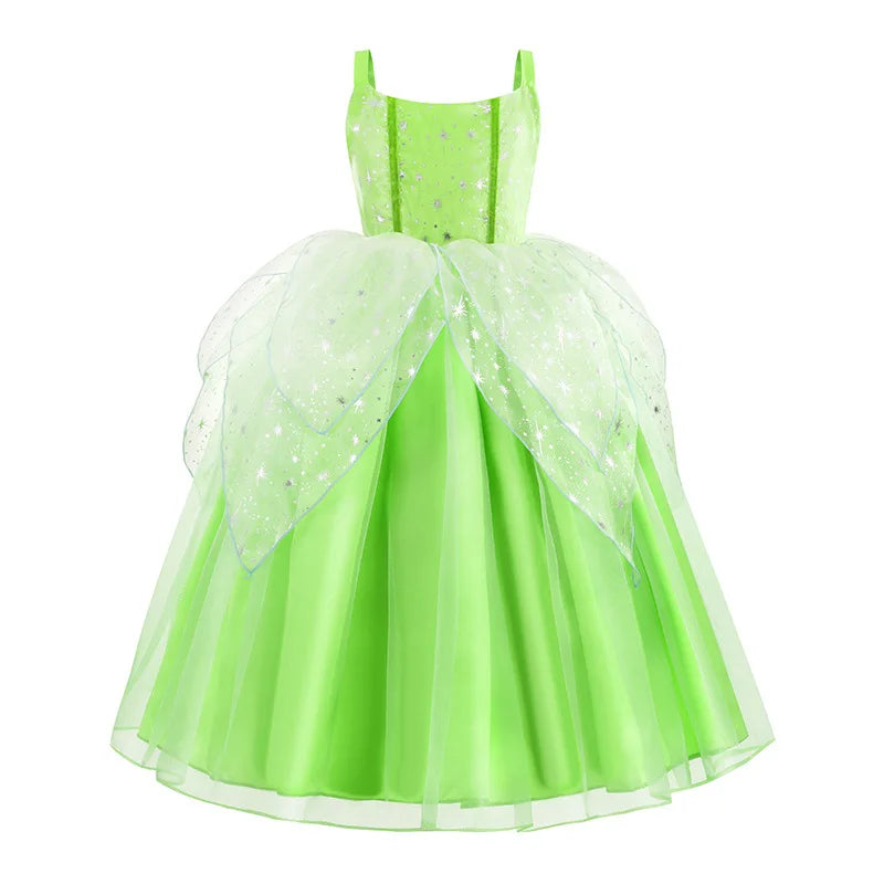 2024 Pixie Fairy Ball Gown Off Shoulder Suspenders Frock Tinker Cosplay Girls Delicate Fancy Princess Dress Toddler Elf Costume