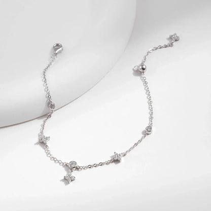 Sparkling CZ Bracelet 925 Sterling Silver Delicate Four Leaf Clover Charm Bracelet For Women Fine Jewelry Vacation Gift