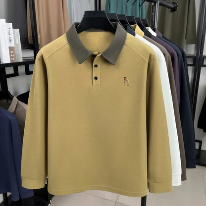 High quality luxury long sleeve polo shirt  men's spring autumn new trend brand cute dog embroidery Korean casual lapel T-shirt