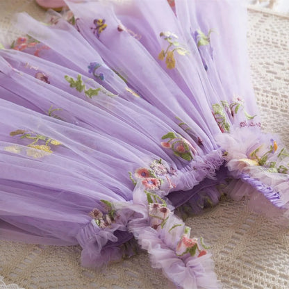 Outdoor Summer Cute Princess Dress Toddler Baby Girls Embroidery Flower Suspender Mesh Dresses Birthday Party Princess Dresses
