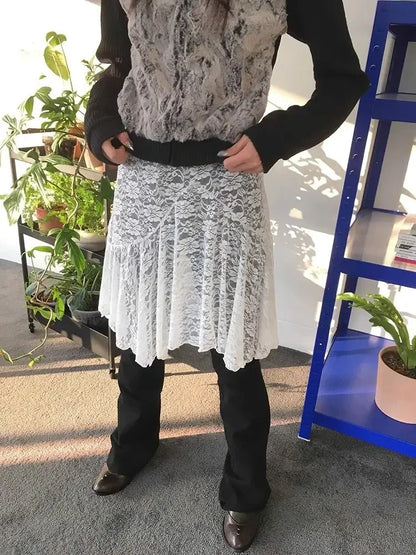 Japanese Vintage Jacquard Lace Skirt Pants Women High Waist Layered Skirt Y2k Asymmetrical Skirt 2025 Spring Clothing