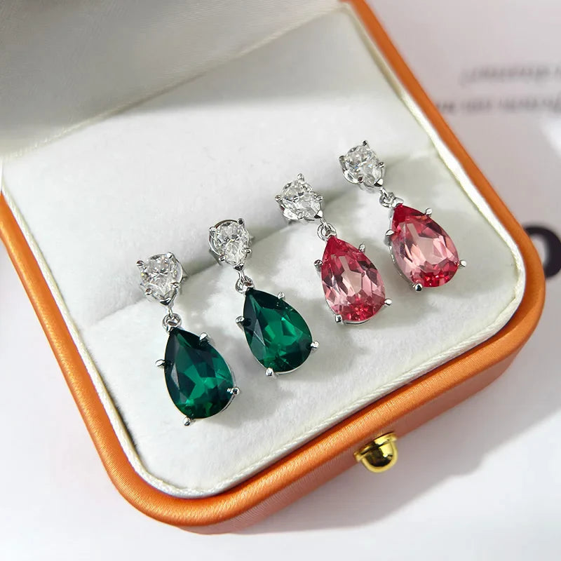 Pear Cut Mossanite Gemstone Drop Earrings 7*11MM for Women Lab Grown Emerald Pink Padparadscha Wedding Party Stud Earring