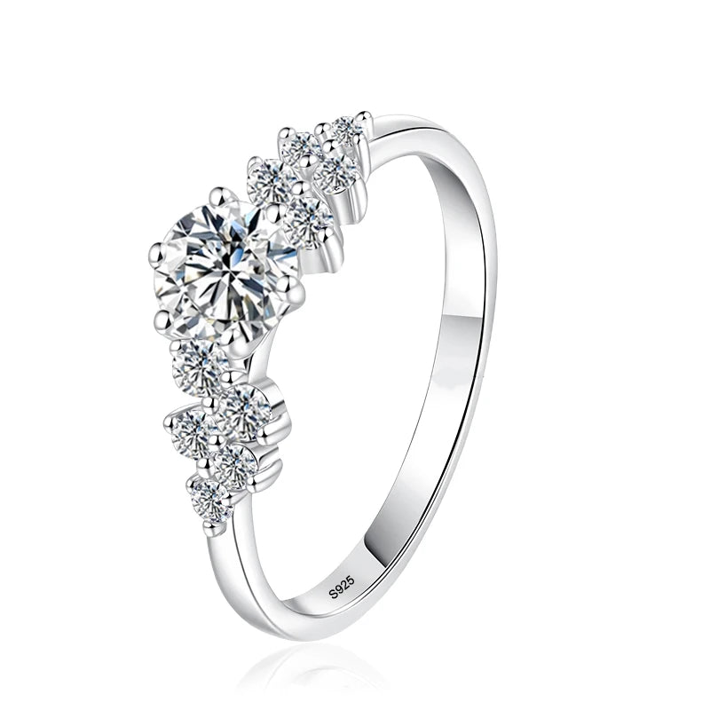 0.5ct 5mm Moissanite Ring for Women 925 Sterling Silver with White Gold Plated Lab Diamond Wedding Gemstone Bride Rings