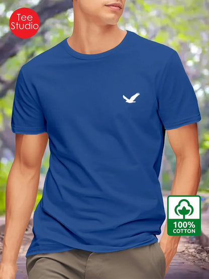 Men's Summer 100% Cotton Eagle Graphic Printed Fashion Sports and Leisure Loose Round Neck Short Sleeve T-shirt Top