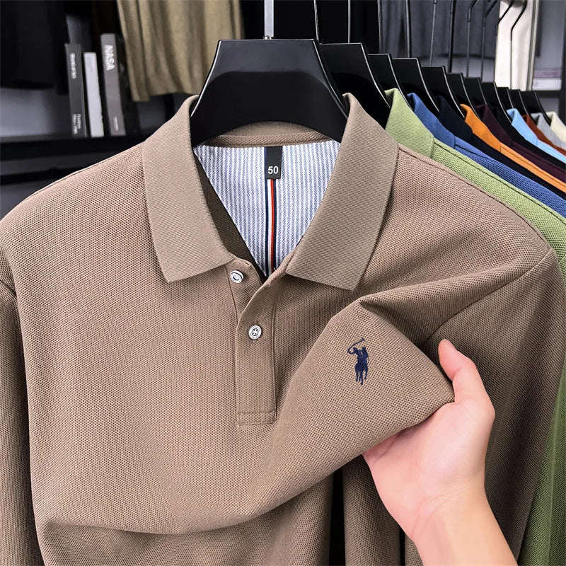 High end brand 100% cotton long sleeve polo shirt fashion luxury pony embroidery business casual comfort new Paul men's T-shirt