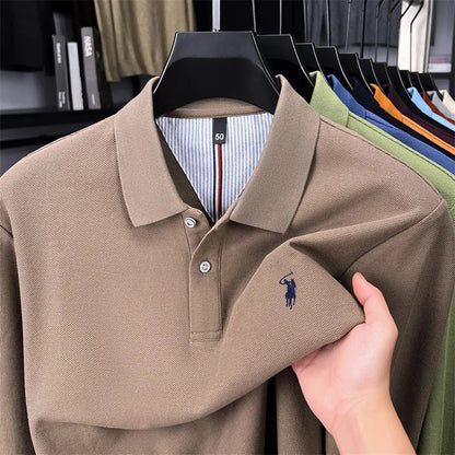 High end brand 100% cotton long sleeve polo shirt fashion luxury pony embroidery business casual comfort new Paul men's T-shirt