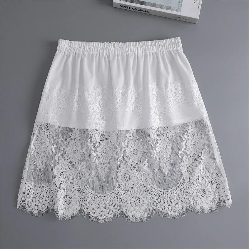 Women Lace Floral False Hem Layering Fake Top Lower Skirt Half Shirt Blouse Skirt Extenders Skirt Fake Hem