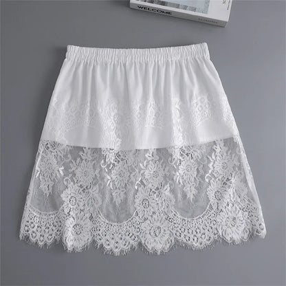 Women Lace Floral False Hem Layering Fake Top Lower Skirt Half Shirt Blouse Skirt Extenders Skirt Fake Hem