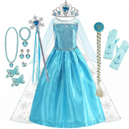 Girl Elsa Dress Princess Halloween Cosplay Party Kids Snow Queen Costume Princess Children Outfit Dress