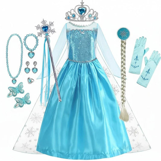 Girl Elsa Dress Princess Halloween Cosplay Party Kids Snow Queen Costume Princess Children Outfit Dress