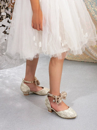 New Children High Heels Ankle-strap Bowknot Girl Princess Dress Sandals Sweet Wedding Party Versatile Kids Fashion Catwalk Shoes