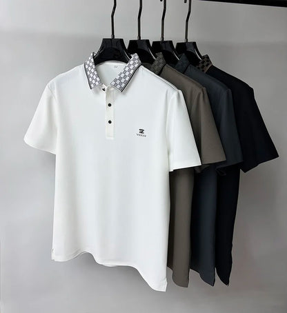 High-end brand short sleeve men's POLO shirt Summer New fashionable and personalized print design breathable ice silk T-shirt