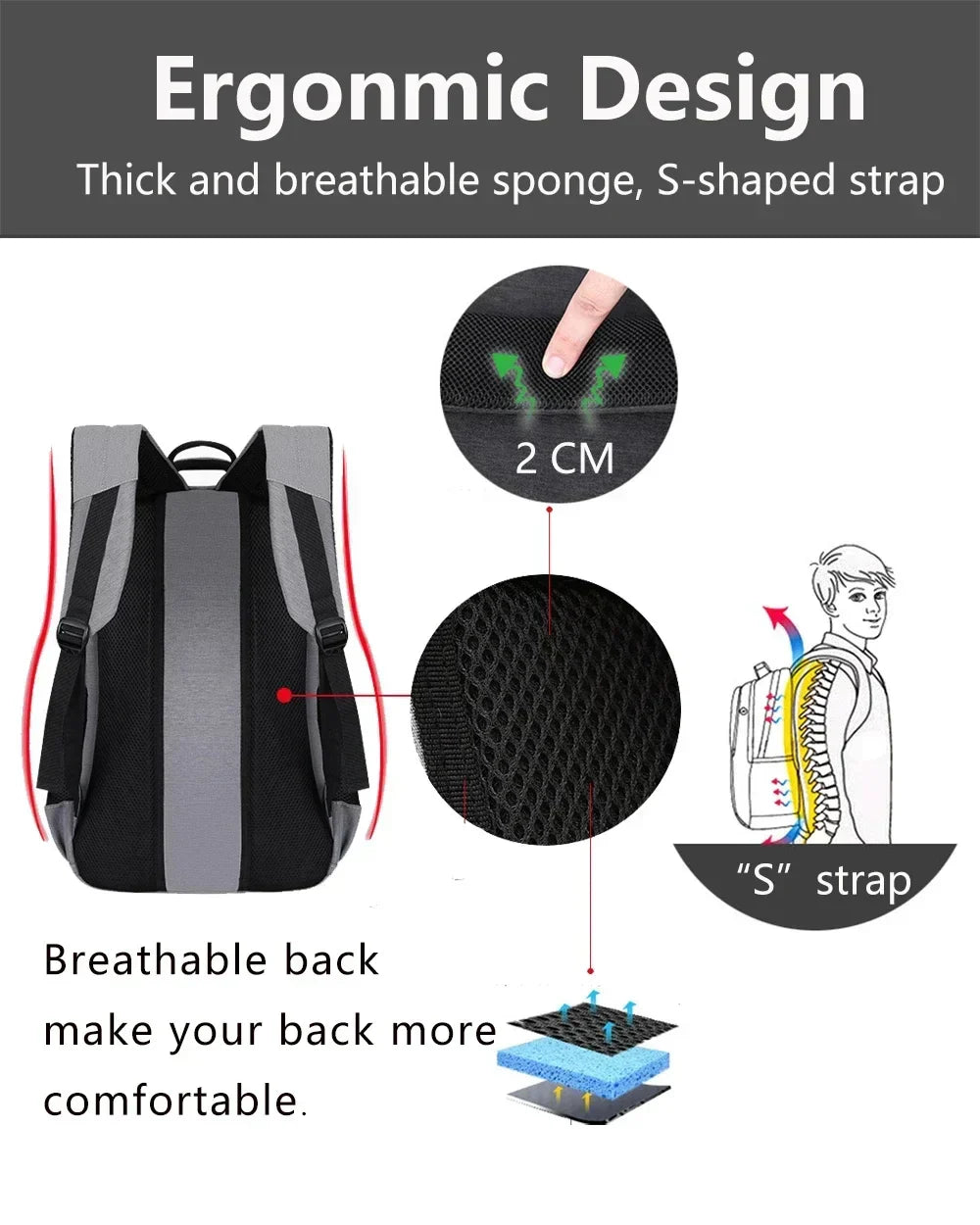 Large Capacity Backpack Men Laptop Backpacks 15.6 Oxford Black Solid High School Bags