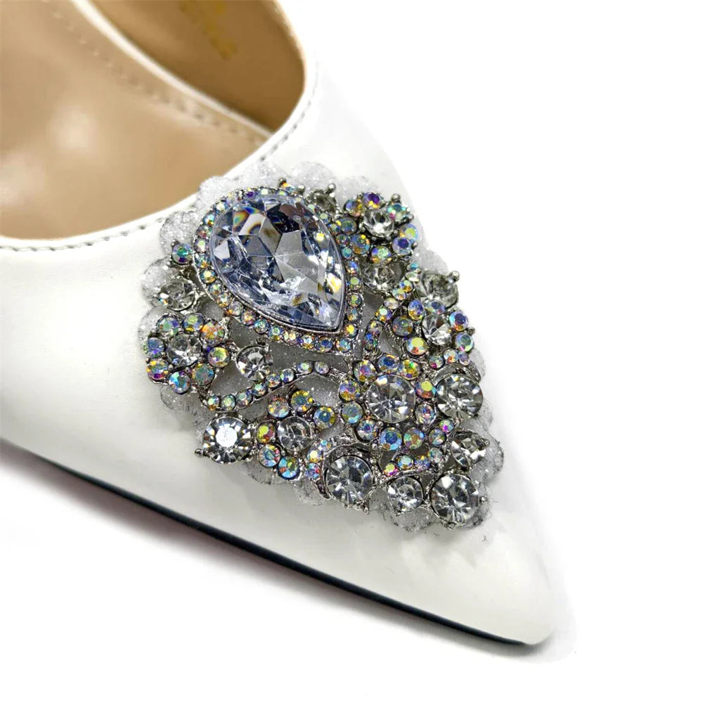 Sapatos e Bolsas Italianos Combinando Conjunto Nigéria Elegância Festa Strass Bico Fino Sapatos Femininos Salto Alto