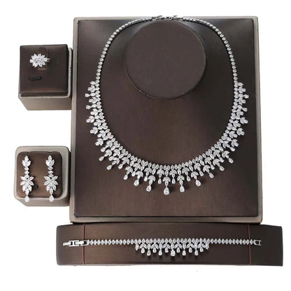 Cubic Zirconia Women Water-drop Jewelry Set BN8593 Necklace Bracelet Earrings And Ring Birthday Gift