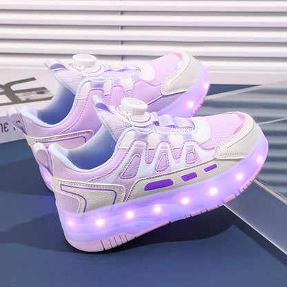Boys Girls Roller Shoes Pink Blue Four Wheels Luminous Glowing Kids Outdoor Sport Casual Shoes USB Children Led Sneakers Shoes