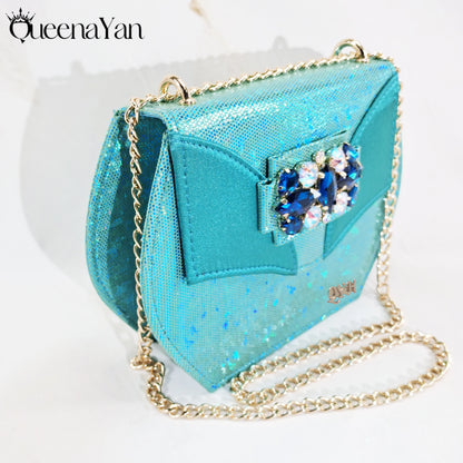 Special Synthetic Fabrics Design Teal Color Women's Matching Shoe and Bag Set  for Weddings and Parties