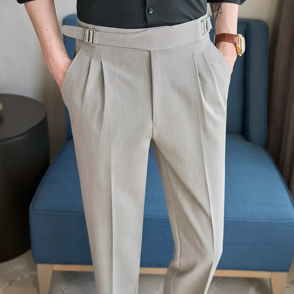 Spring Autumn Smart Casual Suit Pants Men Solid Color Slim Fit Office Fomal Wedding Party Dress Pants Mens White Suit Trousers