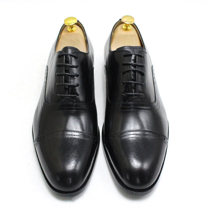 Men's Genuine Leather Oxfords Handmade Cap Toe Dress Shoes Lace-Up Formal Wedding Shoes Business Office Male Footwear