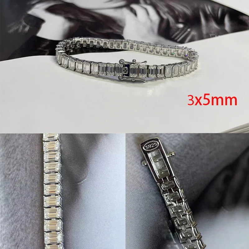 5*7mm 1ct Emerald Cut Moissanite Bracelets For Women Man S925 Silver Lab Diamond Bracelet Wedding Party Fine Jewelry