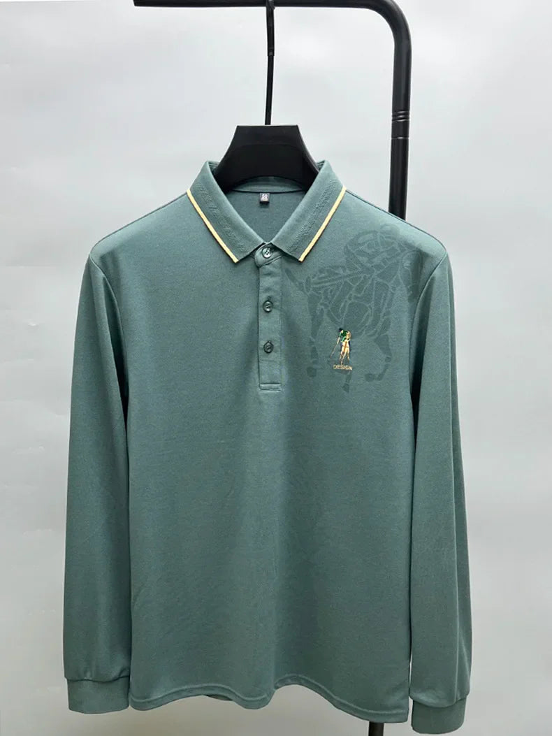 High end brand fashion printed long sleeved polo shirt men's 2024 spring new exquisite embroidered T-shirt casual breathable top