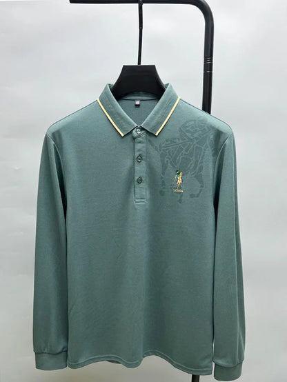 High end brand fashion printed long sleeved polo shirt men's 2024 spring new exquisite embroidered T-shirt casual breathable top