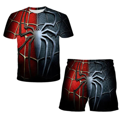 Kids Summer Tshirt Set Boys Spider-Man Trendy 2 Piece Hulk Iron Man Spiderman Outfit