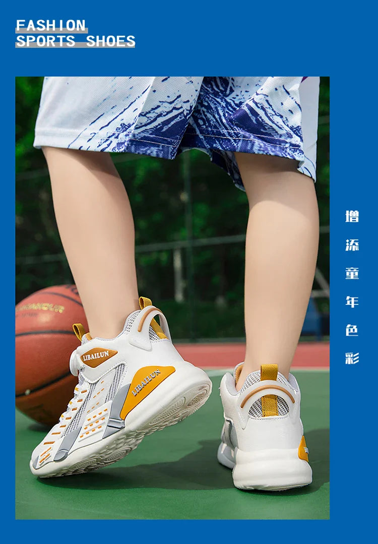 New Children Basketball Shoes Swivel Button Boys Fashion Sneakers Girls School Sport Shoes Kids Casual Trainers Outdoor Shoes