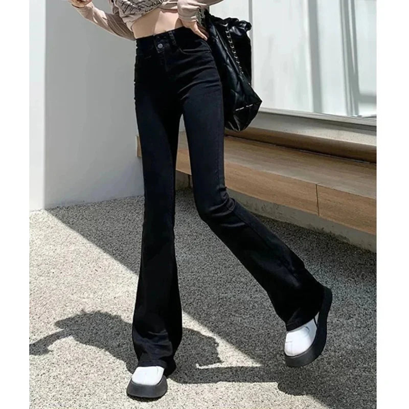 Women Classic Thin Straight Leg Denim Trousers