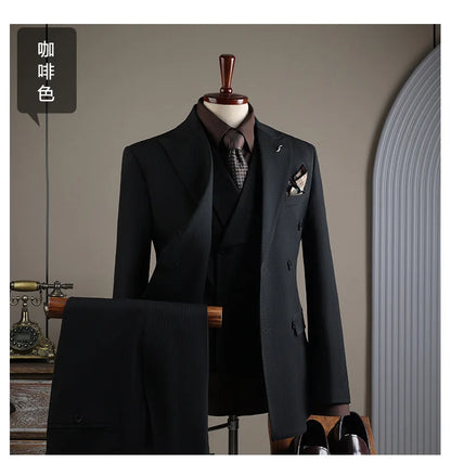Terno Masculino de Alta Qualidade Formal Social Slim Fit Abotoamento Duplo Listrado Conjunto de Terno Noivo Casamento Roupa de Festa Smoking Roupa Masculina