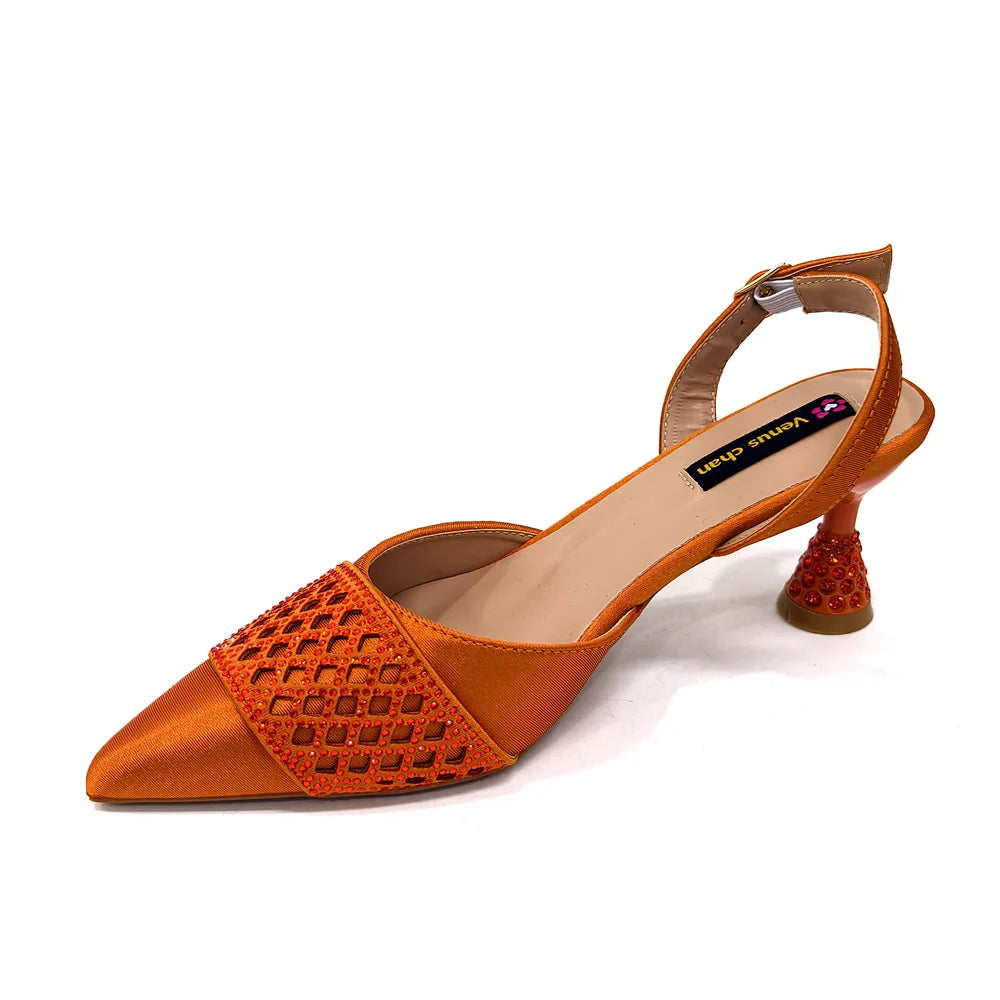 Elegant Nigerian Women’s Wine Colour Heeled Shoes and Rhinestone Handbag Set – Italian Design for Parties and Weddings