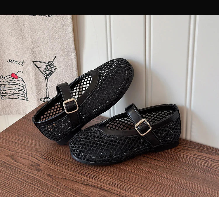 Toddler Girls Mesh Ballet Flats 2026 New Summer Ankle Strap Sandals Non-slip Simple Princess Outdoor Beach Sandals Metallic Gold