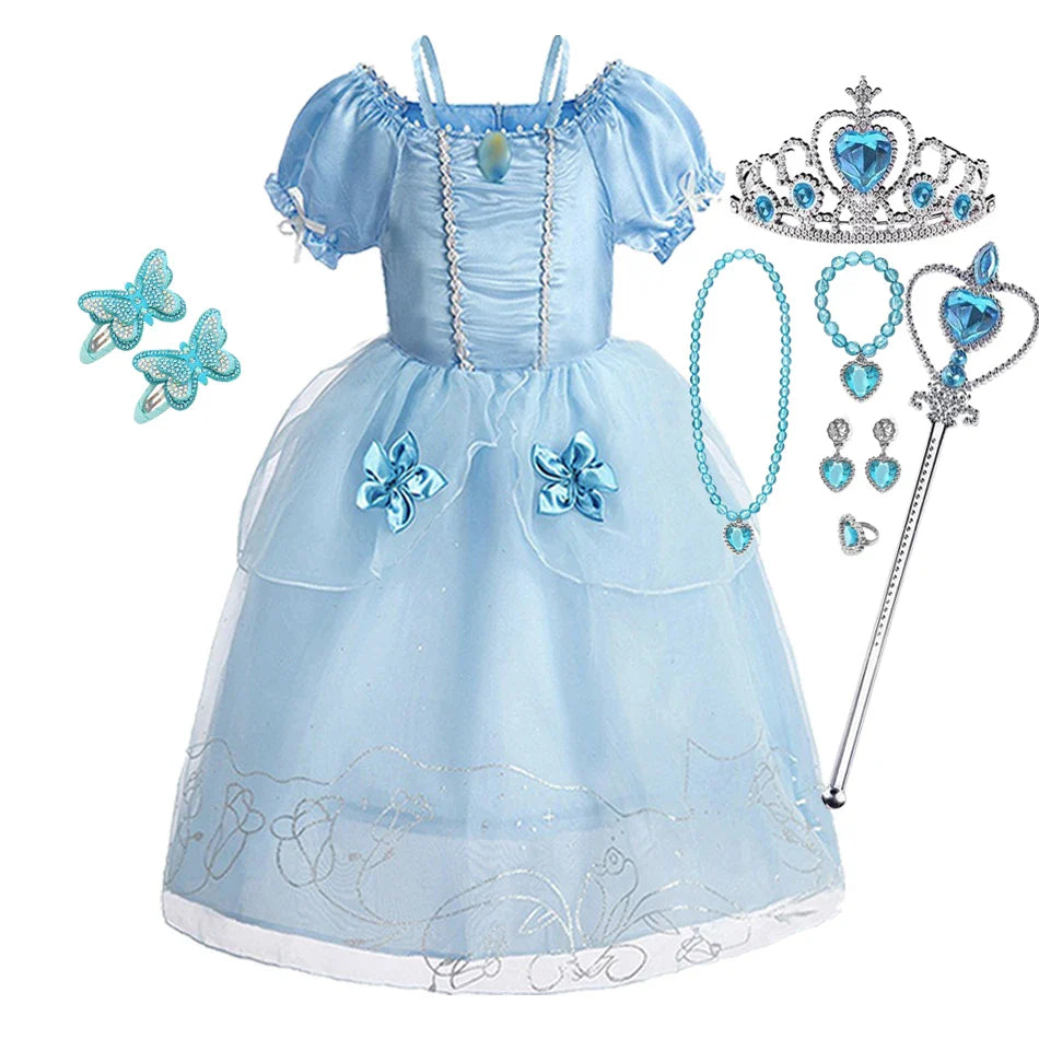 Girls Costume Sleeping Beauty Aurora Princess Party Rapunzel Halloween Snow White Cosplay Costume Kid Cinderella Dress up