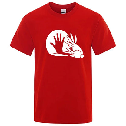 Men's High Quality T-shirt Cotton Blend Funny Shadow Puppet Design Print Summer Casual Loose O-neck for Male T-shirt Tops Tees