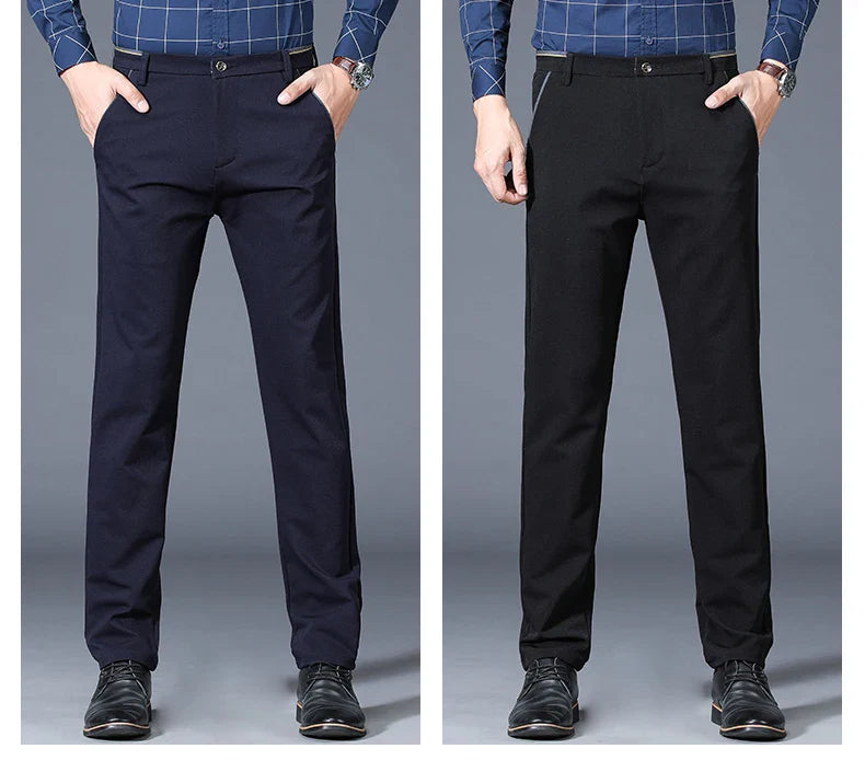 Winter New Classic Men's Fleece Casual Pants Thickened Straight Slim Warm Business Casual Office Male Velvet Trousers