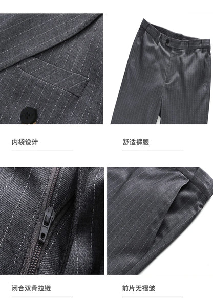 S-7XL Autumn Style Suits Double-breasted Slim Men's Suits Striped Business Professional Casual Formal 2piece Set Groom Wedding