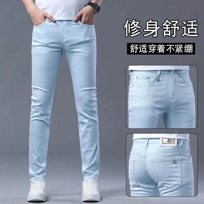 2024 Spring and Autumn New Fashion Solid Color Straight Leg Stretch Jeans Men's Casual Slim Comfortable Breathable Denim Pants
