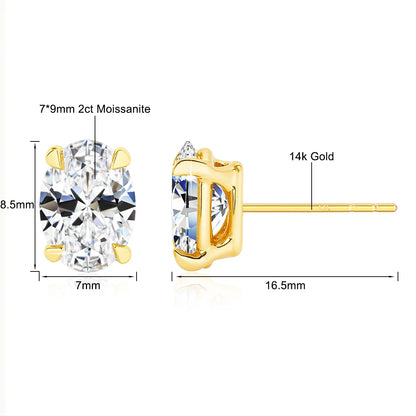 Classic 14K Gold Oval Cut Moissanite Diamond Stud Earrings for Women 0.5ct 1ct 2ct Elegant Bride Wedding & Engagement Jewelry