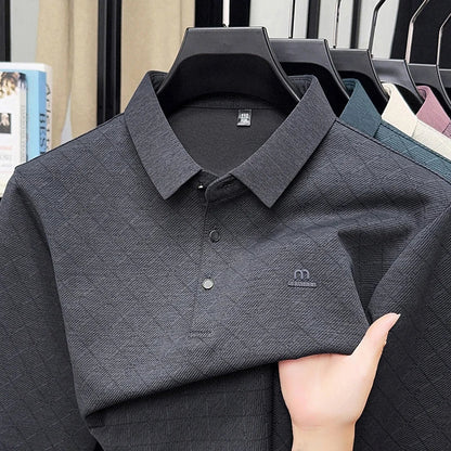 Collar Long Sleeved Polo Shirt for Men in Spring and Autumn 2025 New Business and Leisure Versatile T-shirt
