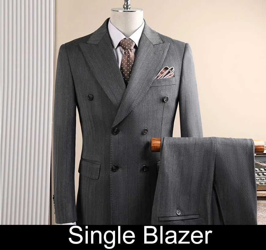 Man Outfit Turn Down Collar Long Sleeve Blazer Men Turn Down Collar Vest Straight-leg Pant Male Striped Slim 3-piece Suit Set