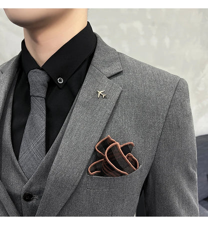 ( Blazer + Vest + Pants ) Boutique Fashion Solid Color Men's Slim Casual Business Suit Three-piece Set Groom Wedding Dress Party