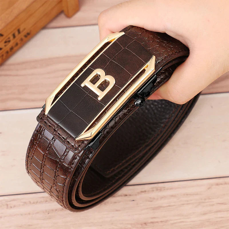 Men's Belt Automatic Buckle Belt High-Quality Trendy Crocodile Pattern Belt Fashionable Jeans Strap Men's Accessories