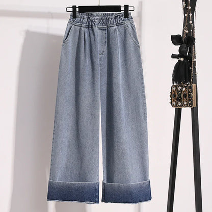 Autumn Large Size Loose Wide Leg Blue Denim Pants