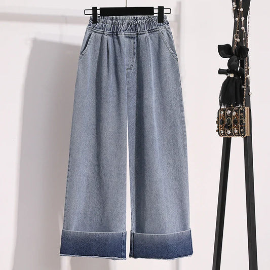 Autumn Large Size Loose Wide Leg Blue Denim Pants
